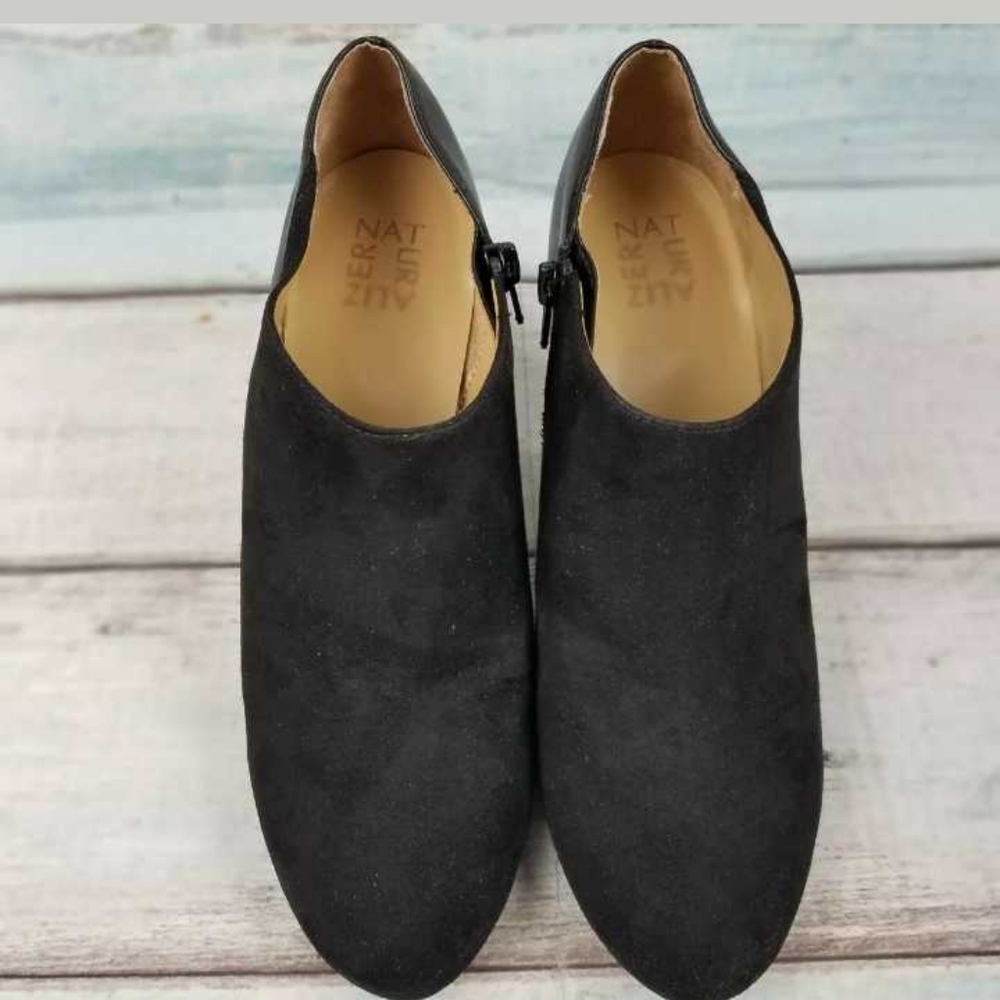 Naturalizer Black Suede Side Zip Heeled Ankle Shoe - Picture 2 of 7